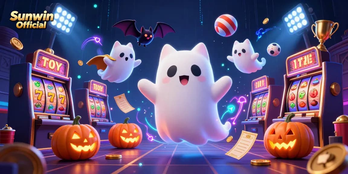 Engage with Sunwin Official's vibrant 3D casino scene featuring a ghost cat and jackpots.