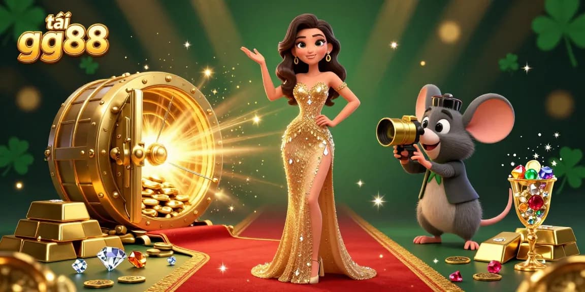 Experience the excitement of tải gg88 with a vibrant 3D illustration showcasing casino elements and a glamorous atmosphere.