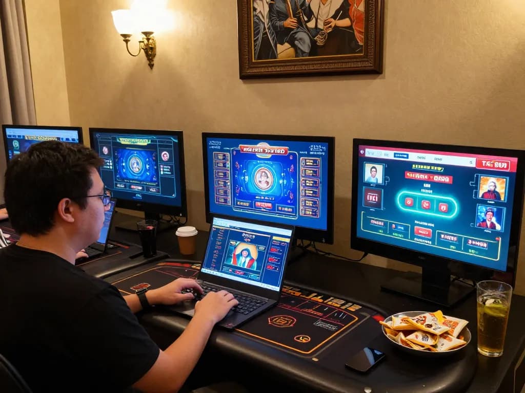 TG88 online gaming scene with a player engaged at a laptop, capturing thrilling moments.