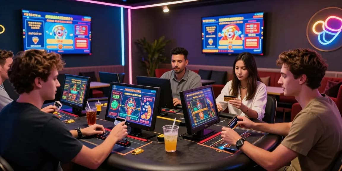 Experience thrilling gaming at brcs.co.uk, showcasing players enjoying credit card casinos in a vibrant gaming room atmosphere.