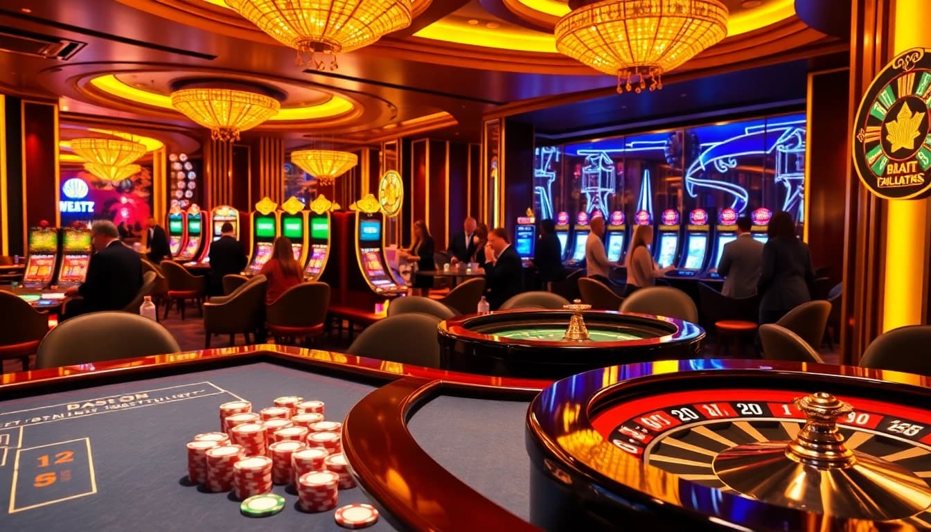 Dynamic gambling scene with casino tables featuring nhà cái bl555 branding and exciting gameplay.