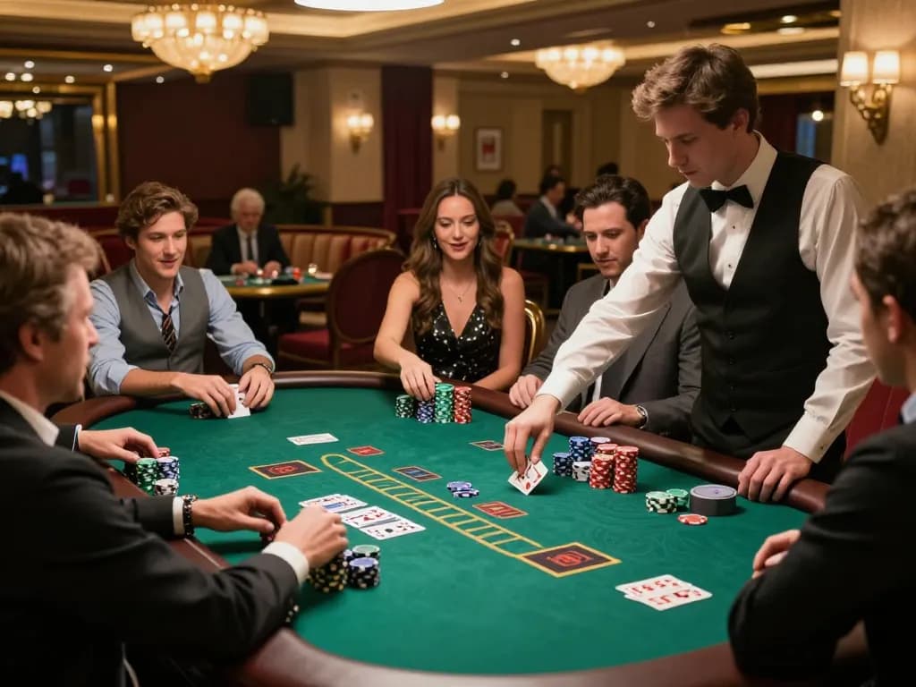 Players strategizing during an intense blackjack game at 13win casino