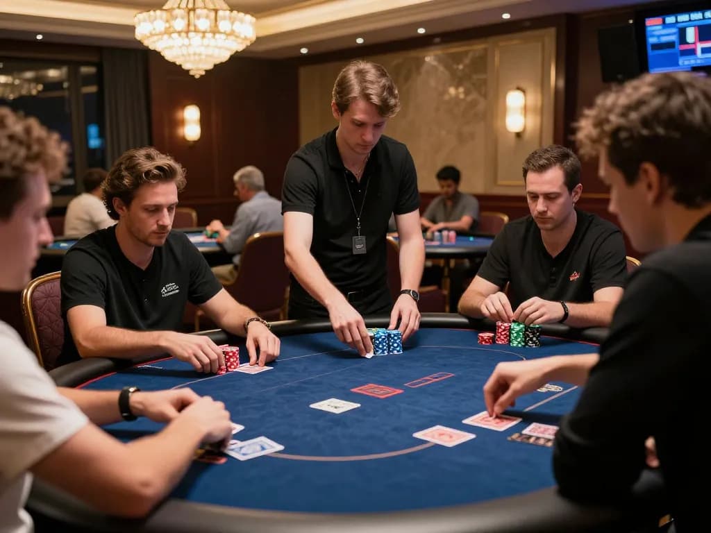 Sunwin players competing at a lively poker tournament in an upscale casino setting.