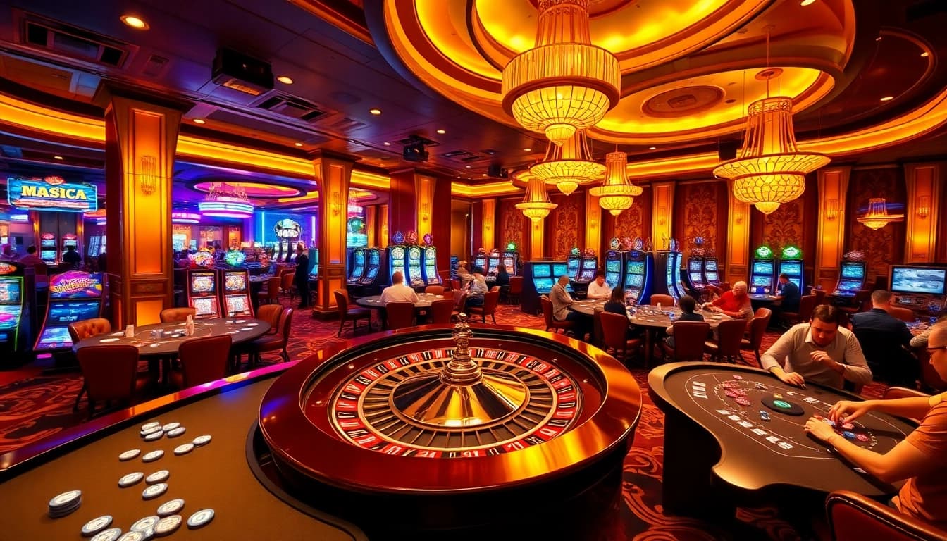 Players enjoying games at LC88, the premier online casino, featuring roulette and slot machines.