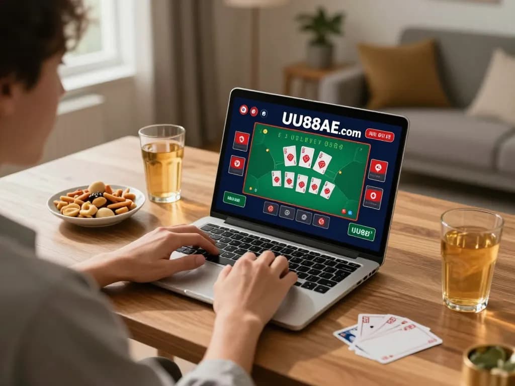 Engaged player enjoying a blackjack game on UU88AE.com, showcasing strategic gameplay.