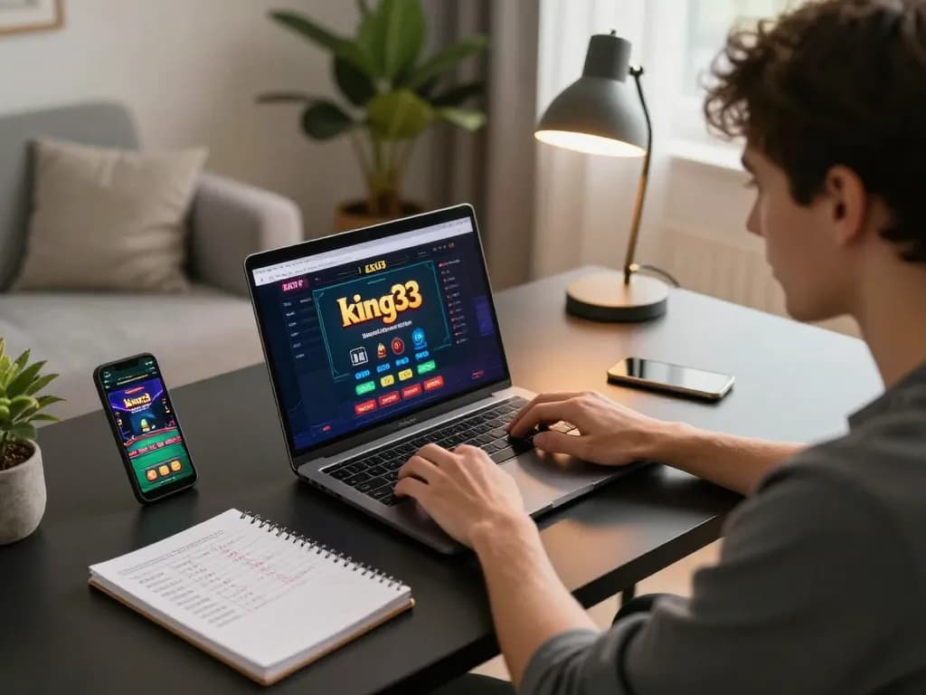 Player engaged with the king33 online casino on a laptop, showcasing dynamic betting action and strategic gameplay.