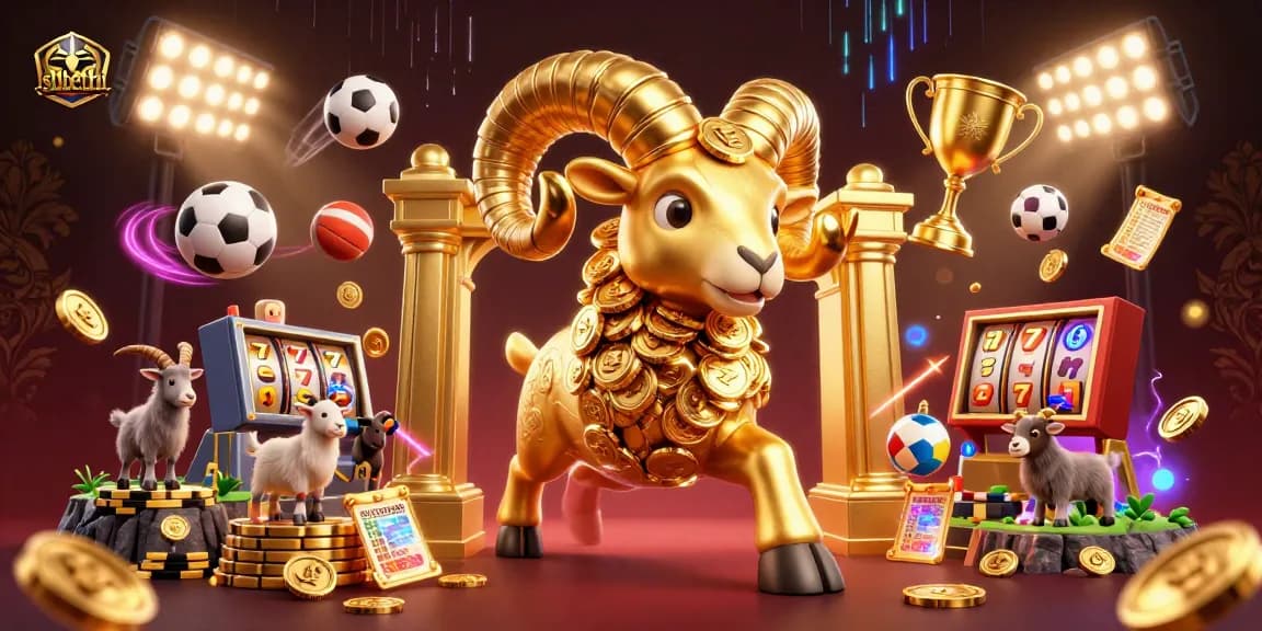 Experience thrilling gameplay at shbethi with a vibrant 3D illustration of a golden ram charging through a casino.