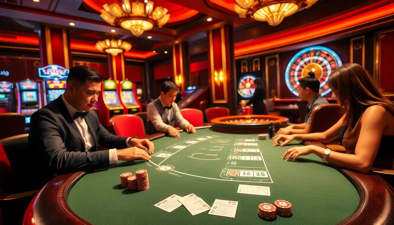 Engaging poker game scene at https://tg88k.online/ with vibrant chips and professional dealers.