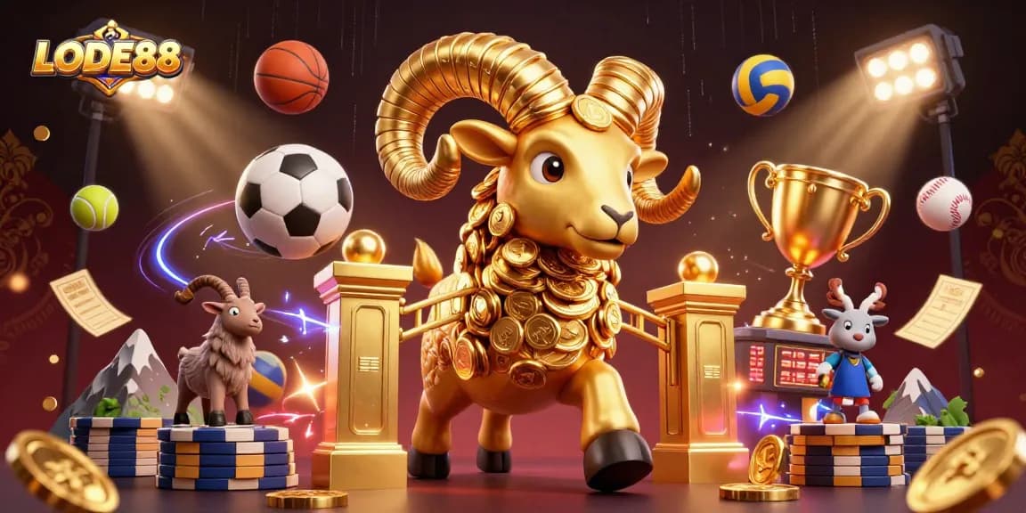 Join the action with LODE88 as the golden ram charges through a dynamic sports betting scene.