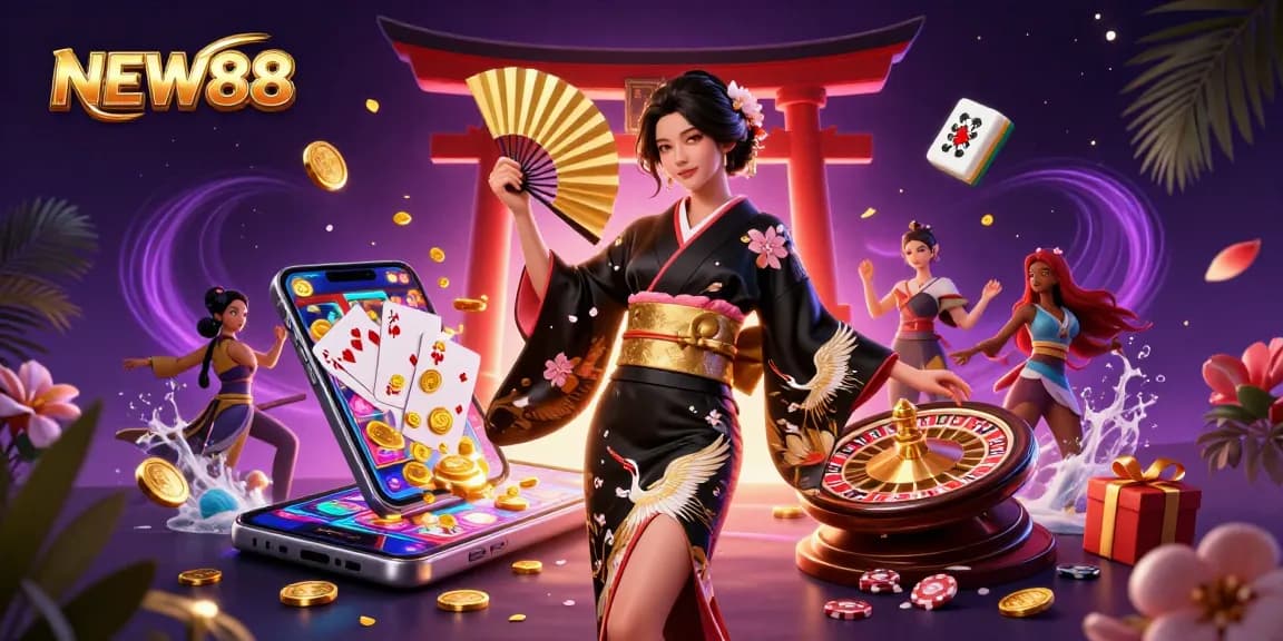 Experience thrilling action at NEW88 with vibrant casino games and elegant design elements.