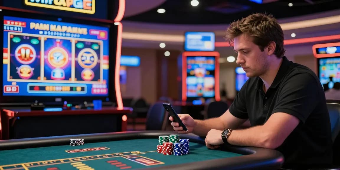 Engaging scene of a player at credit card casinos, immersed in live dealer gaming with vibrant animations and casino atmosphere.