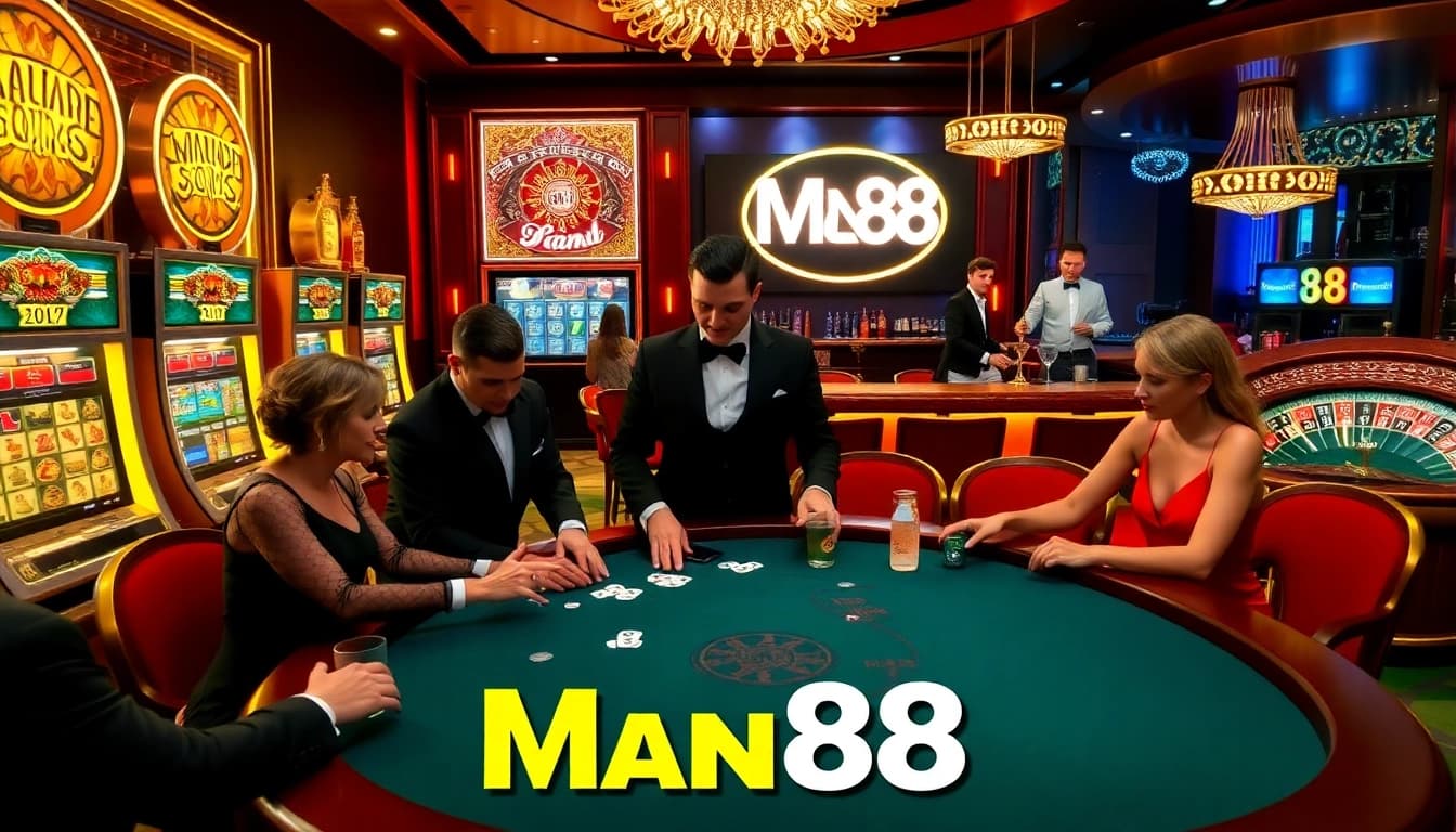 Engage in thrilling poker experiences at Man88's vibrant casino atmosphere.