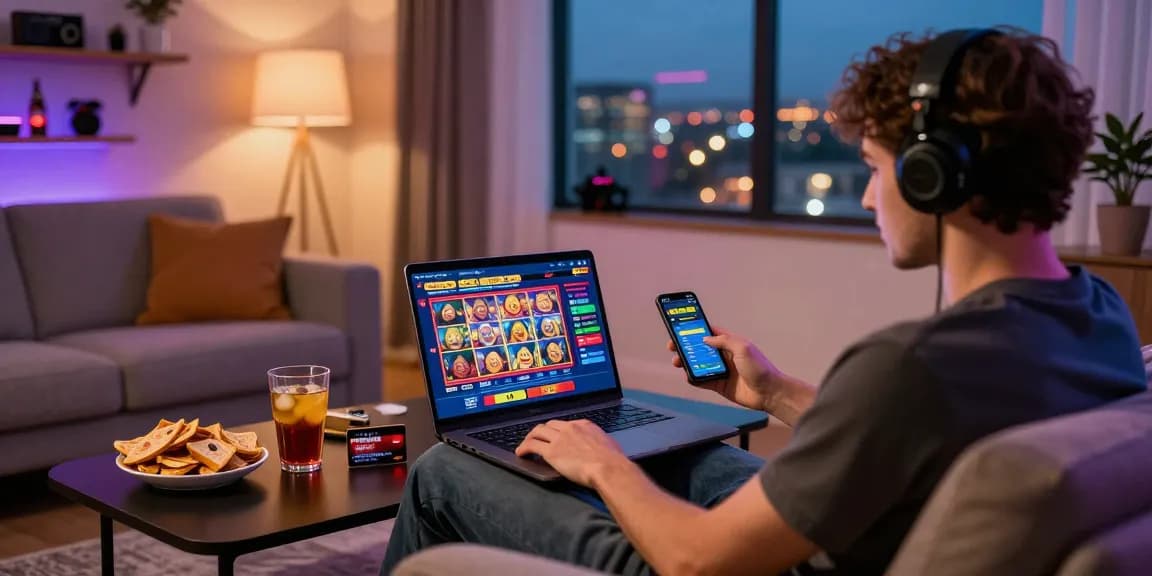 Online player at home casino using credit card, exploring various games at https://ecpc.org.uk, enjoying a vibrant gaming atmosphere.