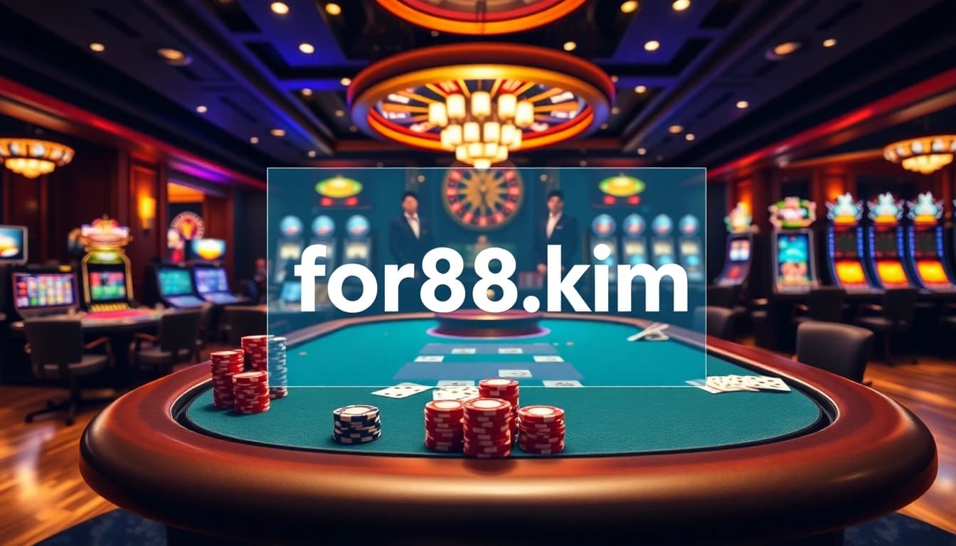Engage in high-stakes excitement at for88.kim with vibrant poker tables and colorful slot machines.