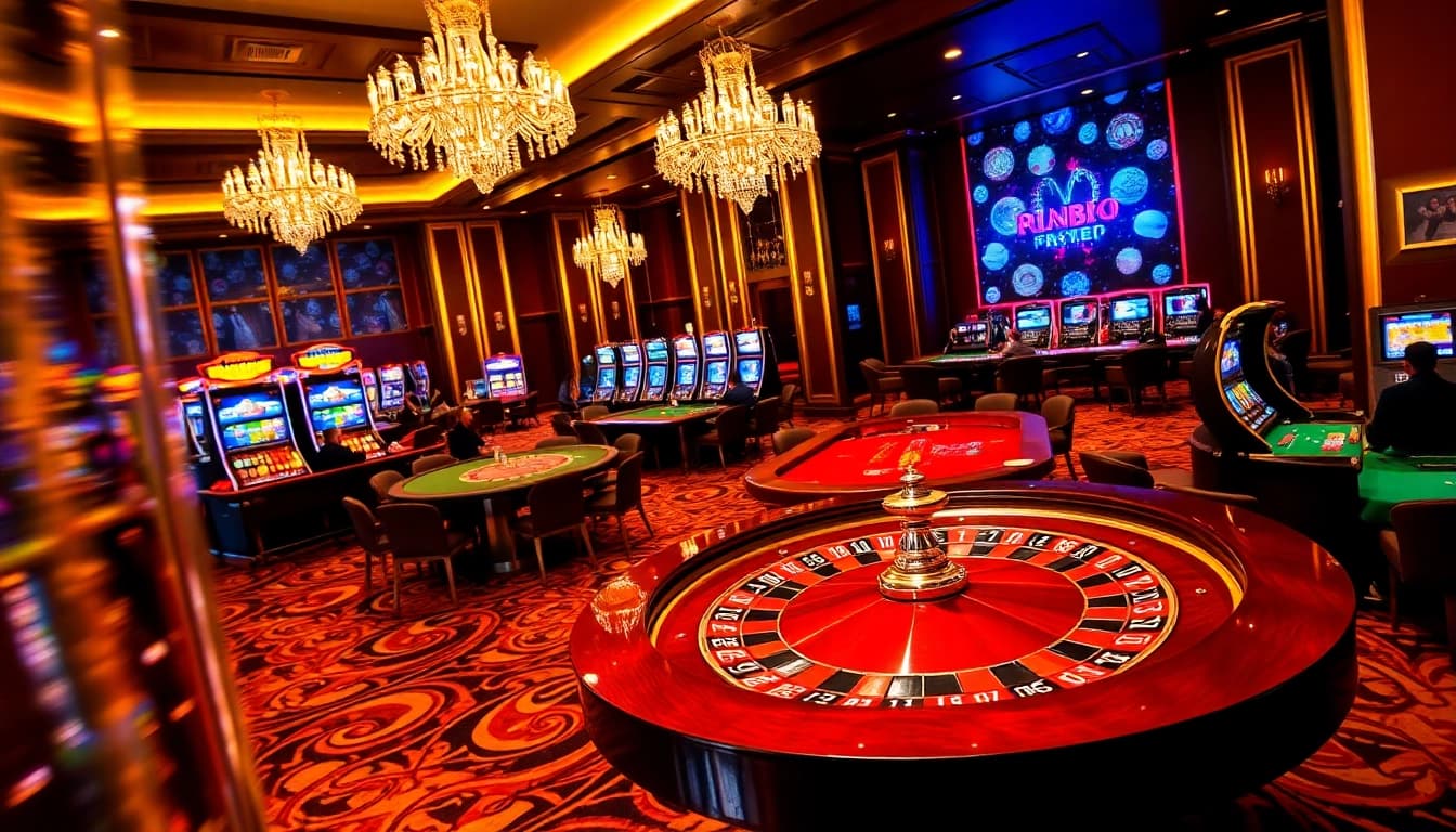 rr88 players engaging with dynamic casino games in an upscale environment.