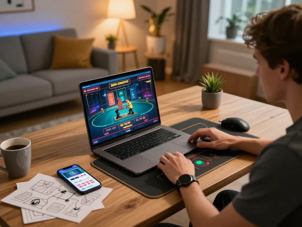 Player enjoying a non gamstop online casino game at home, showcasing strategic gaming setup