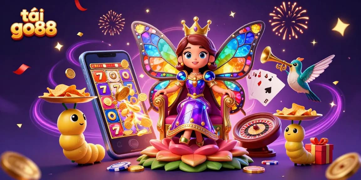 Experience the fun of tải go88 with thrilling games and vibrant visuals in a colorful digital illustration.