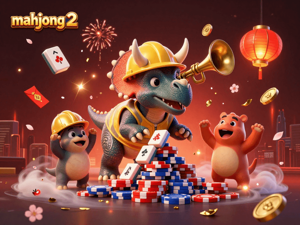 Engage with mahjong 2 in this vibrant casino scene filled with festive characters and gambling elements.
