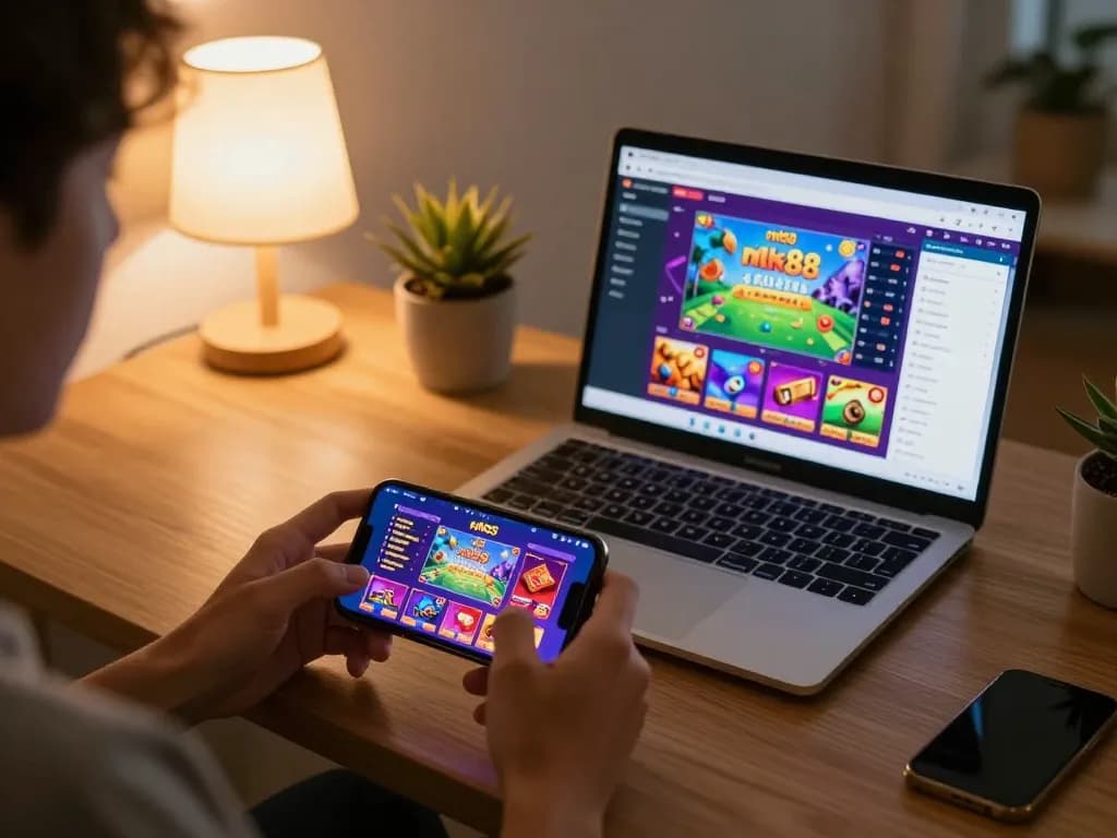 Player using nk88 mobile app for an exciting online gambling experience
