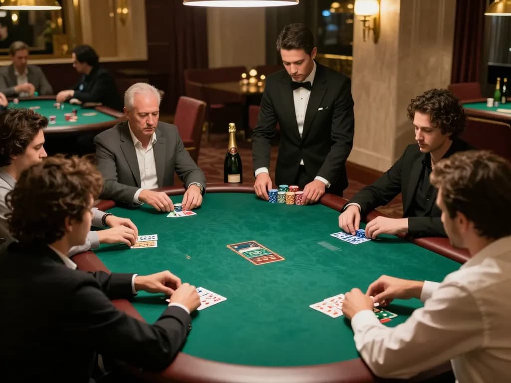 Players engaged in an intense high-stakes poker game at RR88's luxurious private table.