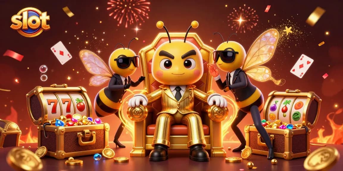 Spin the slot reels with joyful characters amid a vibrant, dynamic casino backdrop.