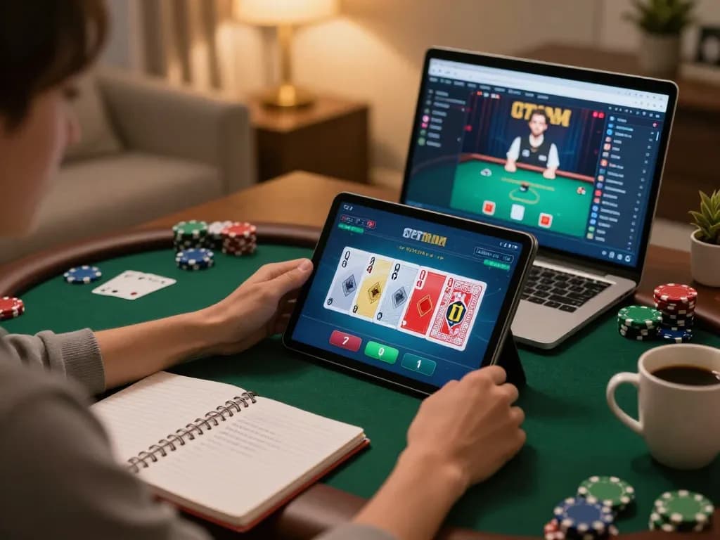 Engaging in a poker game on vipwin platform, showcasing strategic gameplay at home.