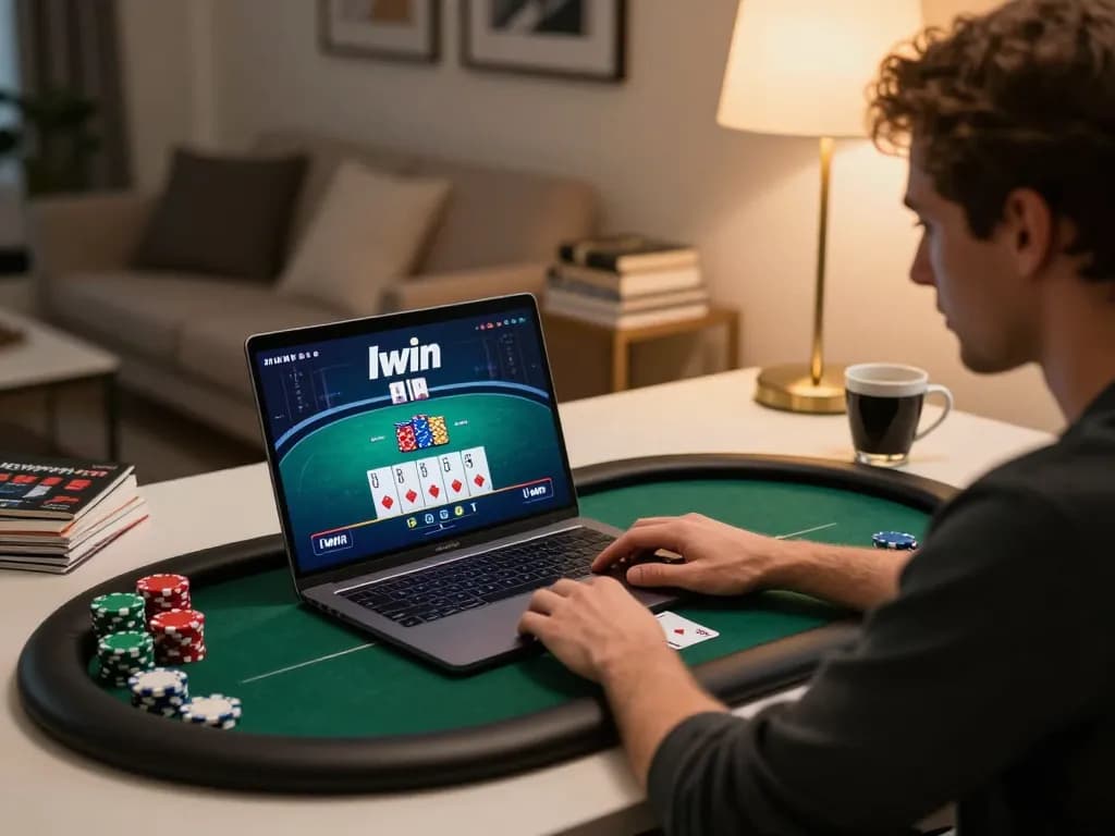 Engaging in an online poker game on Iwin from a comfortable home office