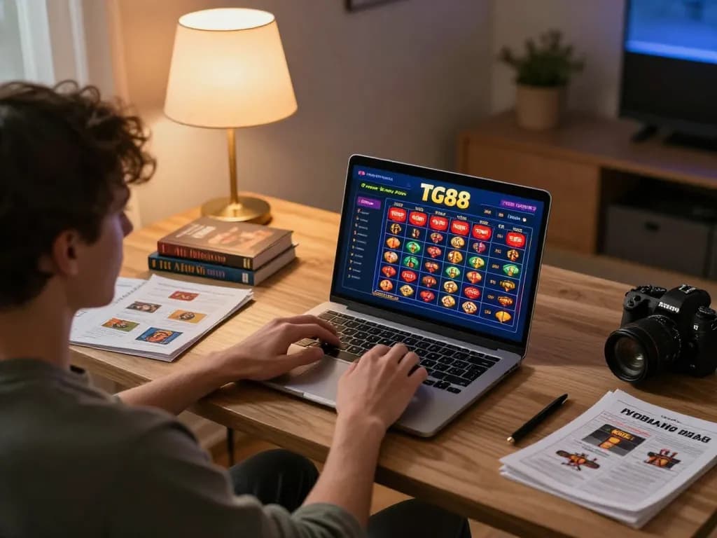 TG88 online gaming experience with a user engaged in betting on a laptop at home.
