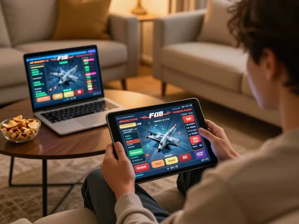 Player enjoying F168 casino app on tablet, demonstrating strategic online gaming experience.