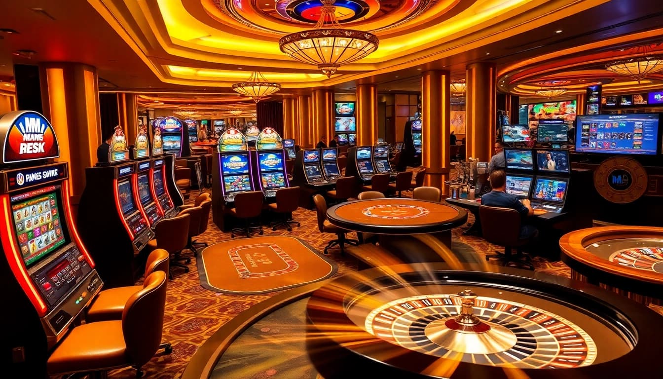 Experience lively gaming action at MM 88 with vibrant tables, poker chips, and excitement.