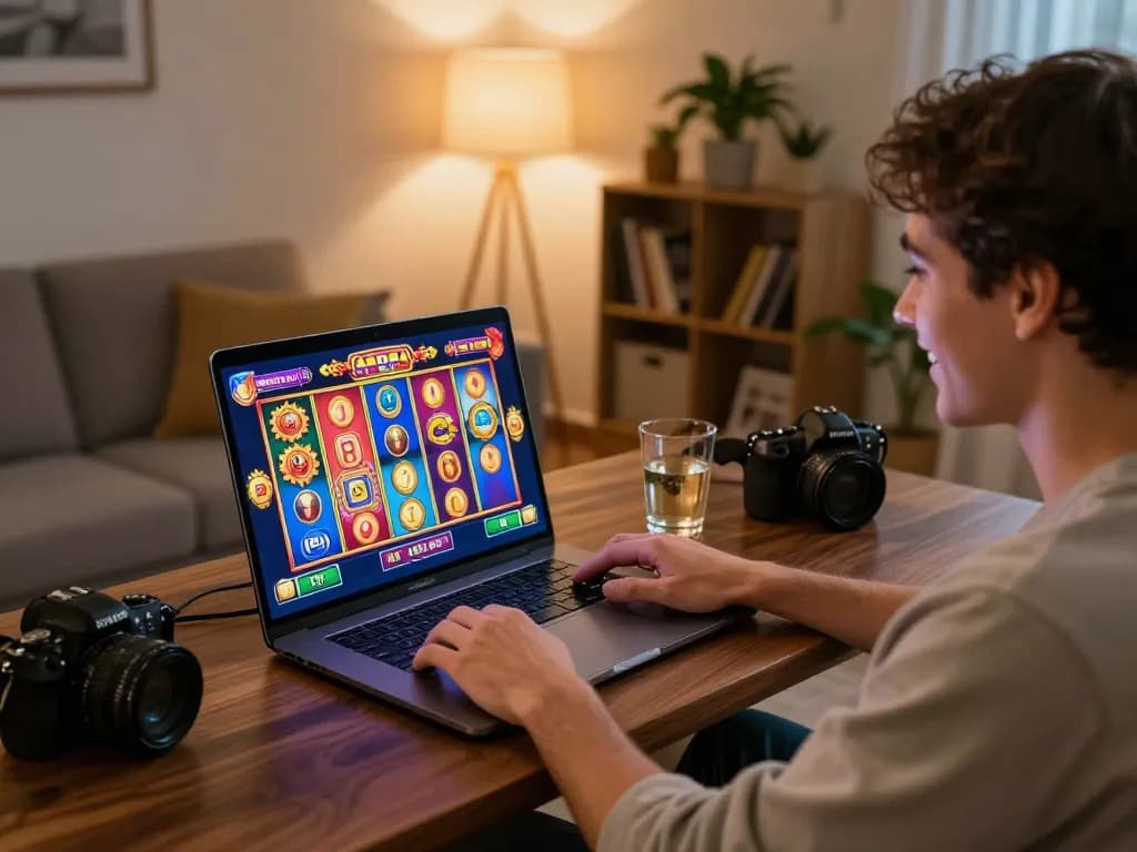 LV88 player enjoying immersive online slot gaming experience at home