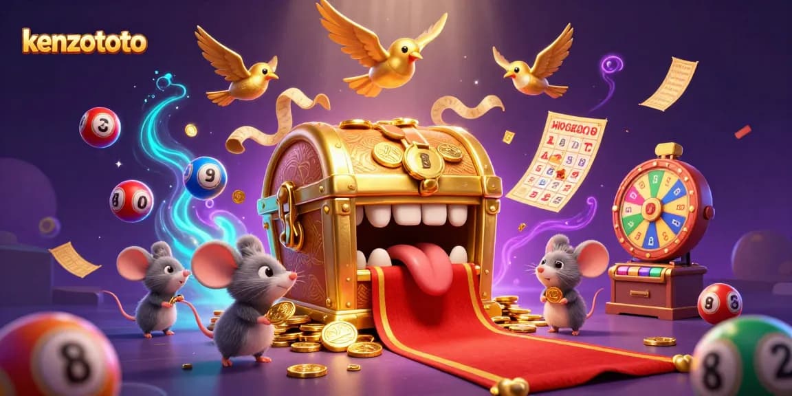 Kenzototo engages players with a vibrant lottery scene filled with colorful balls and dynamic elements.