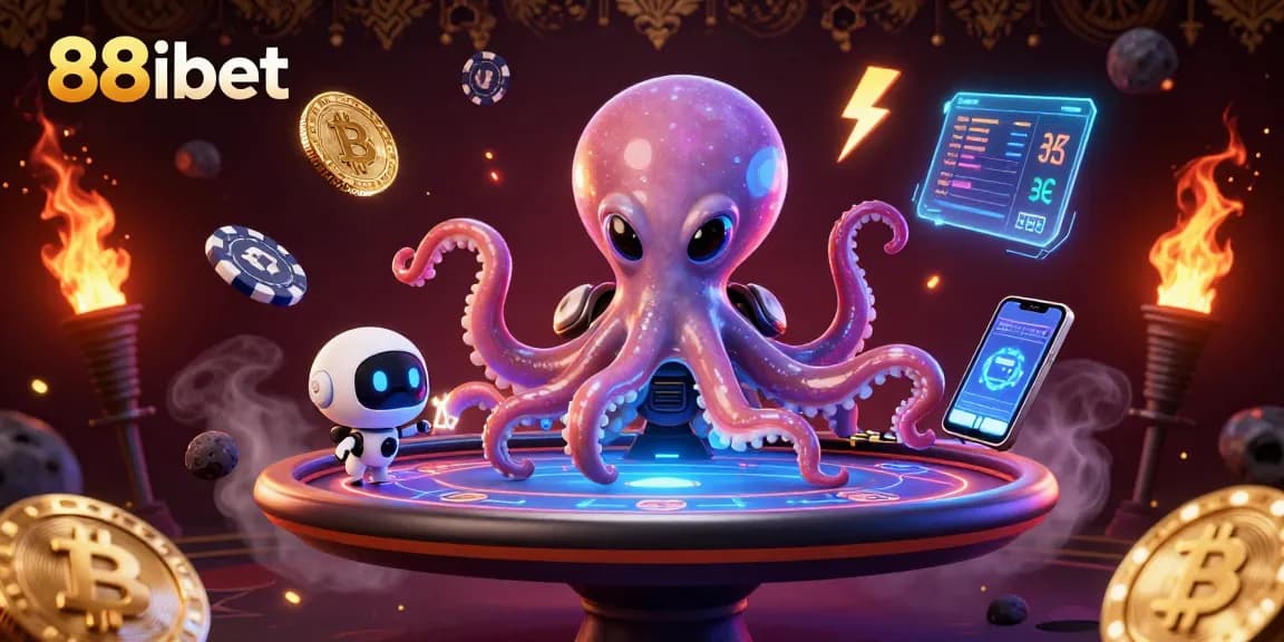 Experience dynamic gameplay at 88ibet as an alien octopus operates a cosmic poker table.