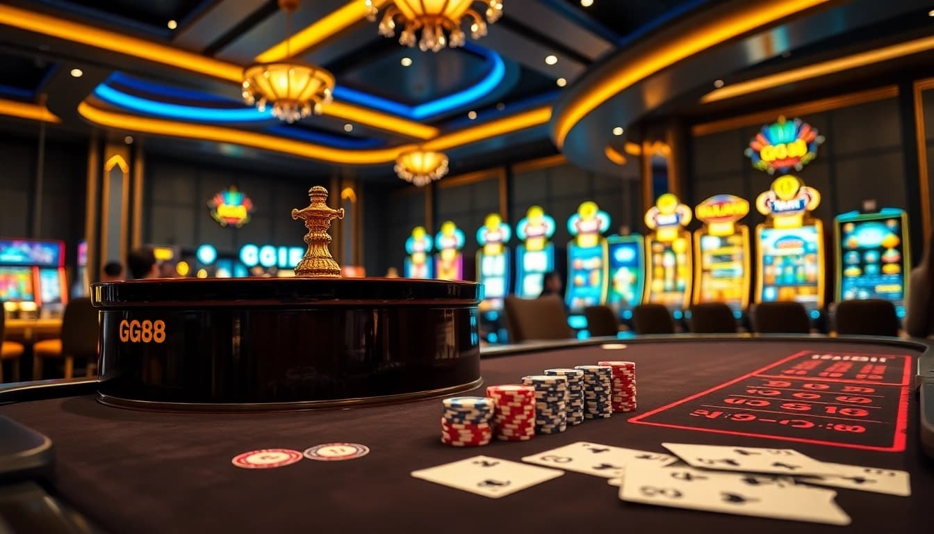 Experience the thrill of GG88 at a luxurious casino table with vibrant games and high-stakes excitement.