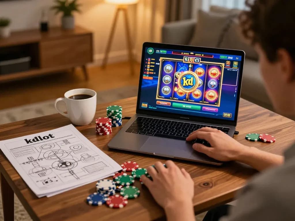 Engaged player enjoying kdslot online gaming in a cozy environment, focused on strategy.