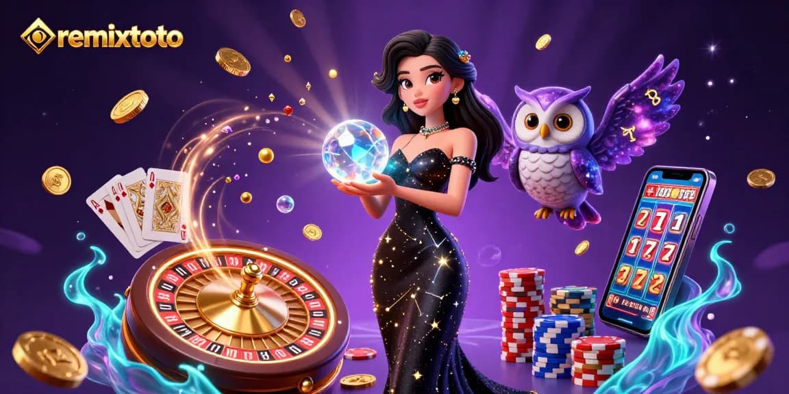 Experience remixtoto's exciting gaming world with a stunning casino scene featuring vibrant characters and rich elements.