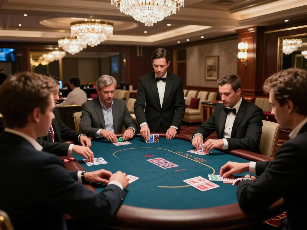 Engaging in strategic gameplay at Hà Nội Vip NET88 poker table in a luxurious casino.