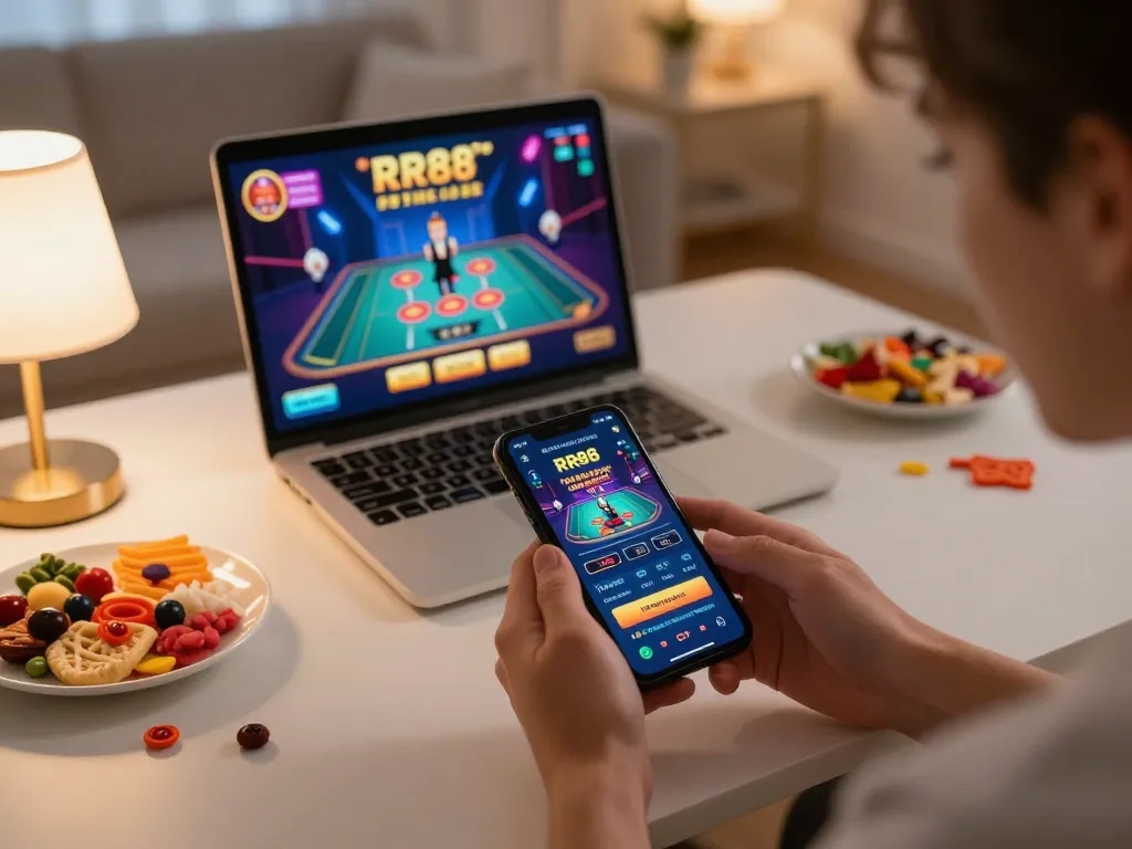 Player using the RR88 casino app on a smartphone during an engaging online gaming session.