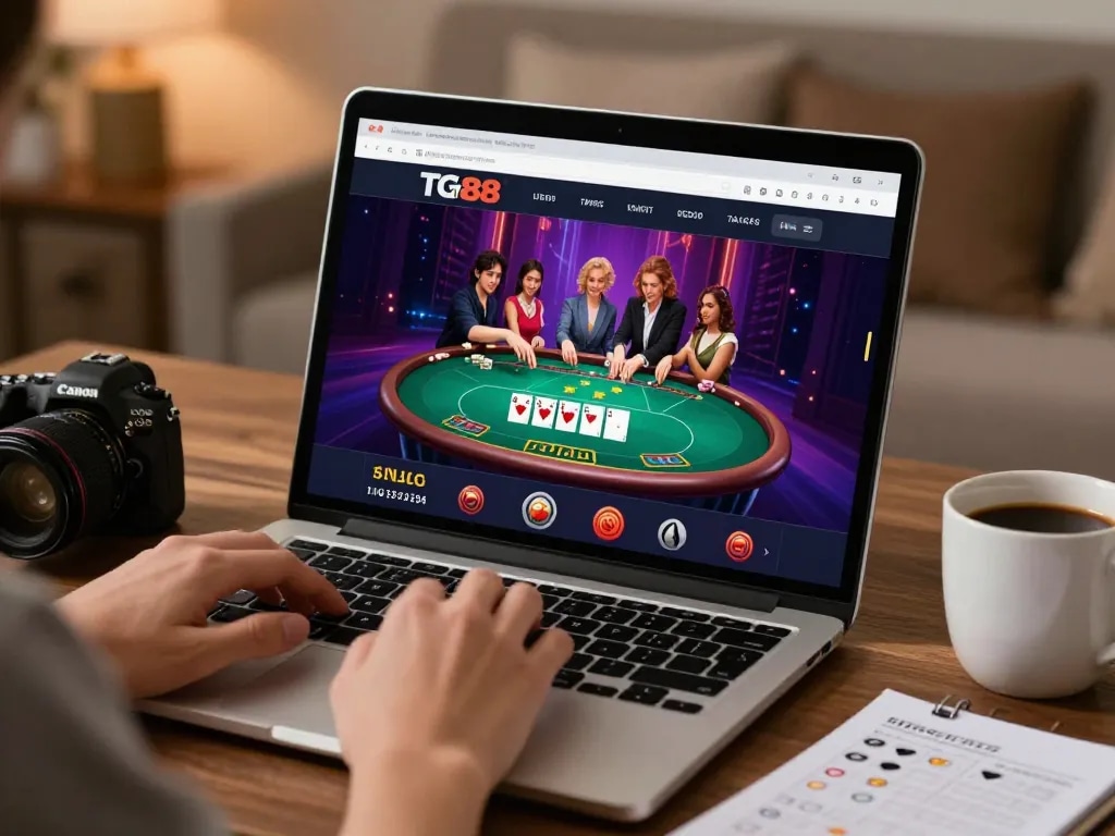 Play poker and enjoy a vibrant experience with tg88 on your device, showcasing an engaging online casino scene