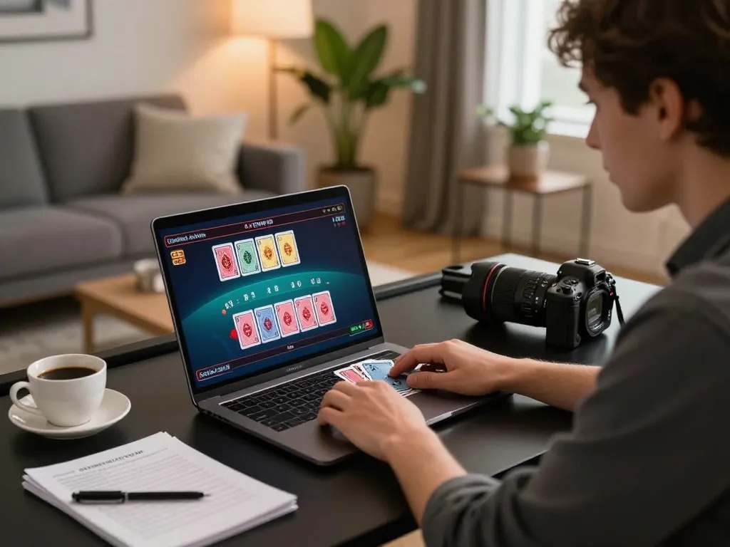 Engaging player strategizing at Canadian online casinos while immersed in blackjack.