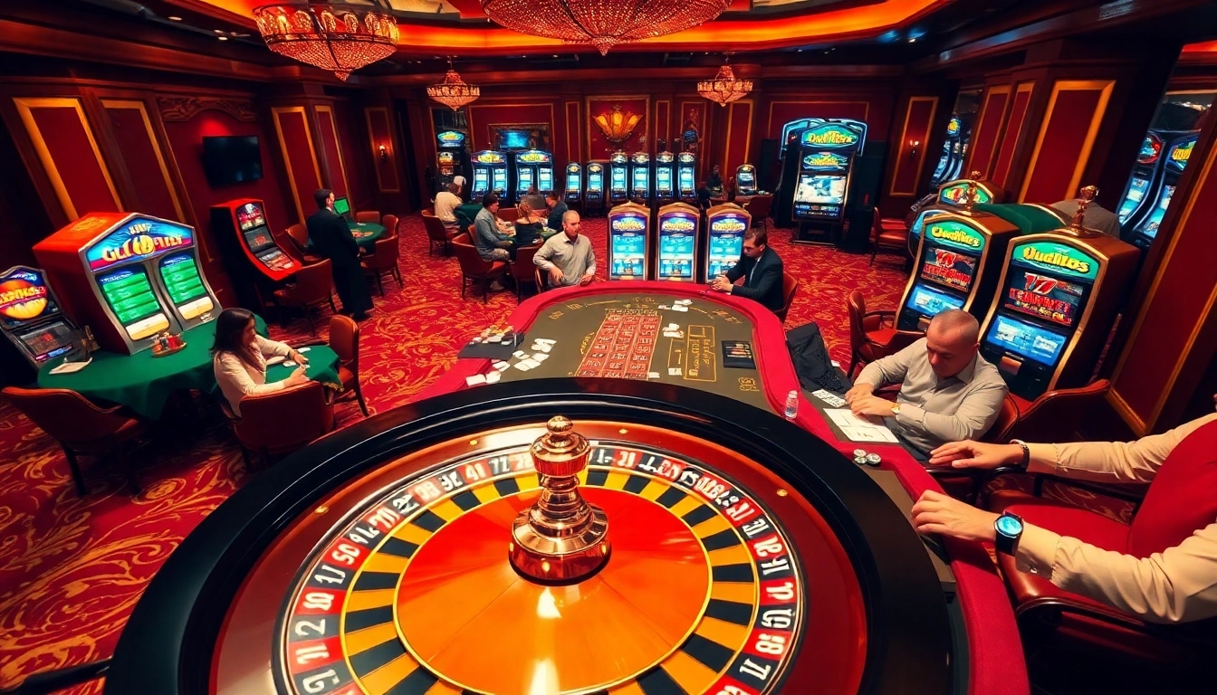A thrilling gaming table scene at https://go88.fast/ showcasing players engaging in high-stakes card games, vibrant atmosphere.
