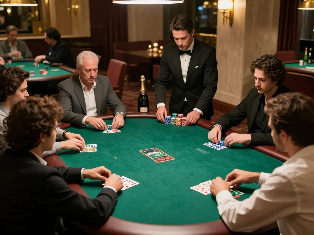 Players engaged in an intense high-stakes poker game at RR88's luxurious private table.
