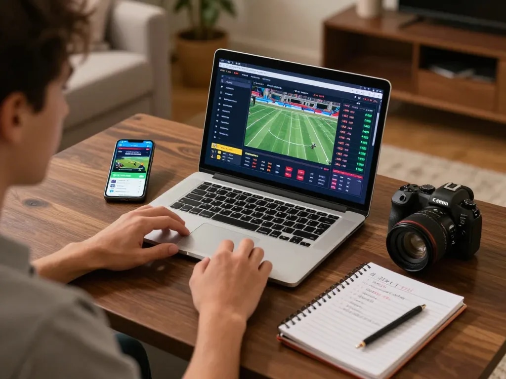 Kebet casino sports betting scene with a player focused on live odds and strategies.