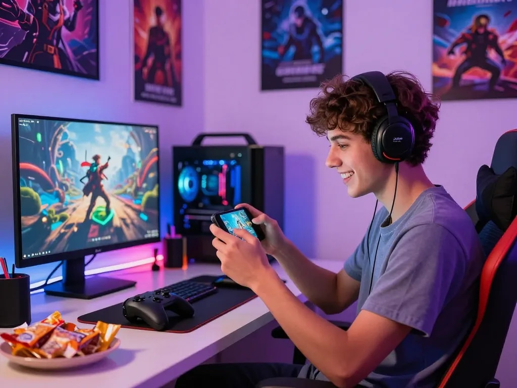 Gamer enjoying Panen178 mobile games at https://www.achildsdreamnursery.com/ in an engaging bedroom environment.