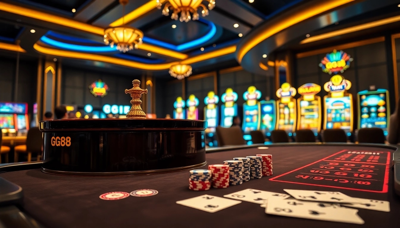 Experience the thrill of GG88 at a luxurious casino table with vibrant games and high-stakes excitement.