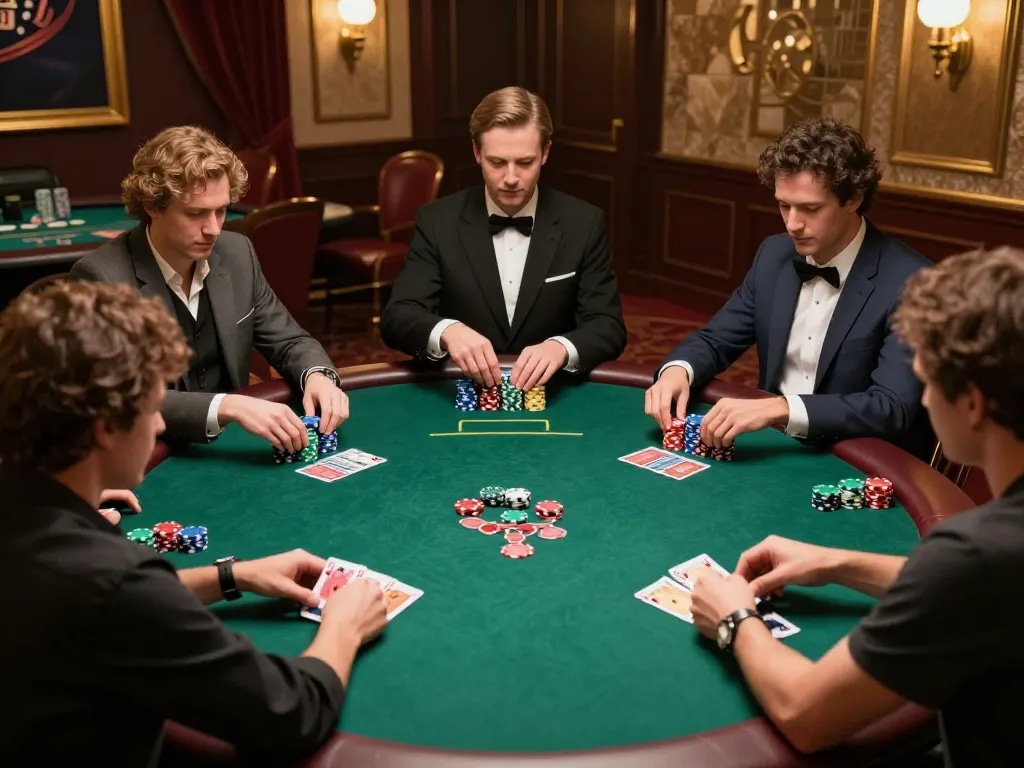 sun win poker game in progress with players showing excitement and strategic moves at a high-stakes table