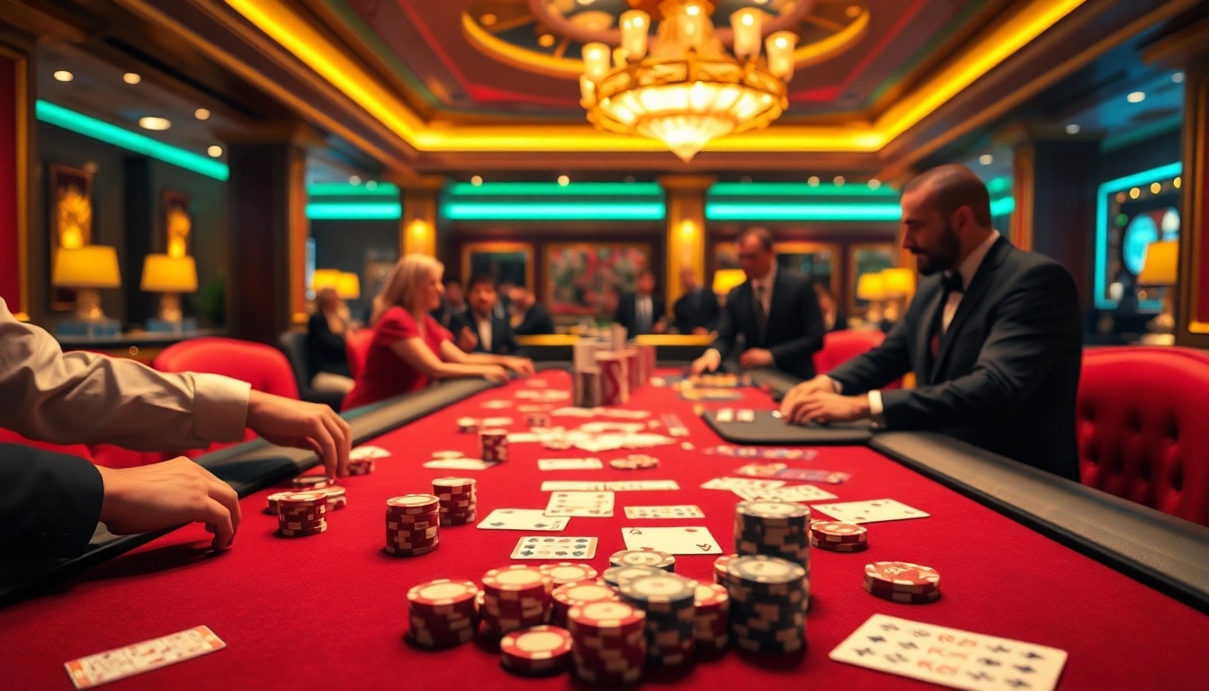 Engage with 88I poker chips and cards in a luxurious casino setting, highlighting thrilling gaming experiences.