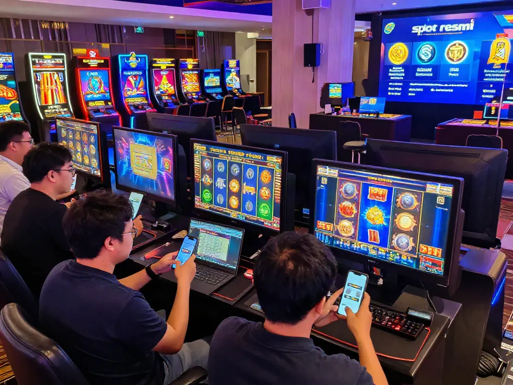 Players enjoying slot resmi games in a vibrant online casino environment, showcasing dynamic graphics and engaging gameplay.