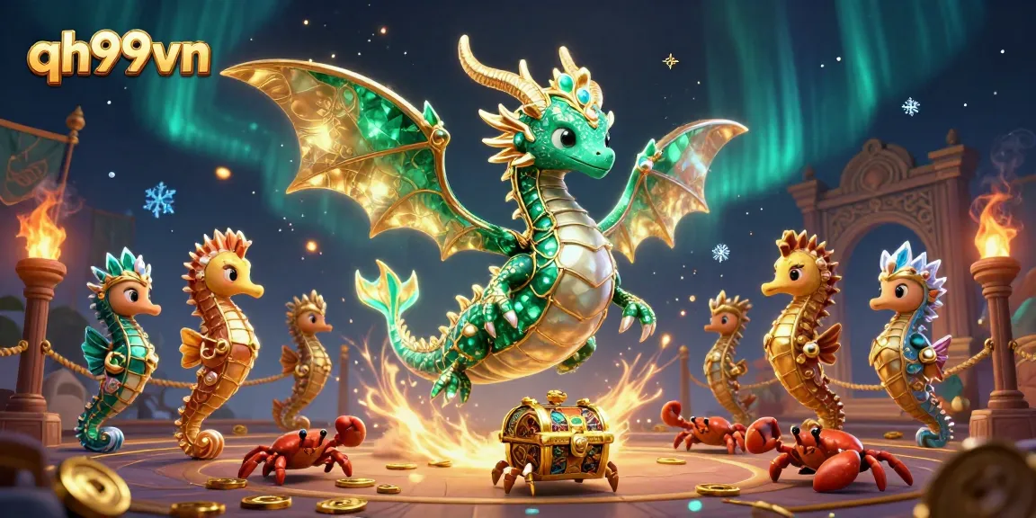 Engage in thrilling gaming experiences at qh99vn with a vibrant sea dragon illustration.