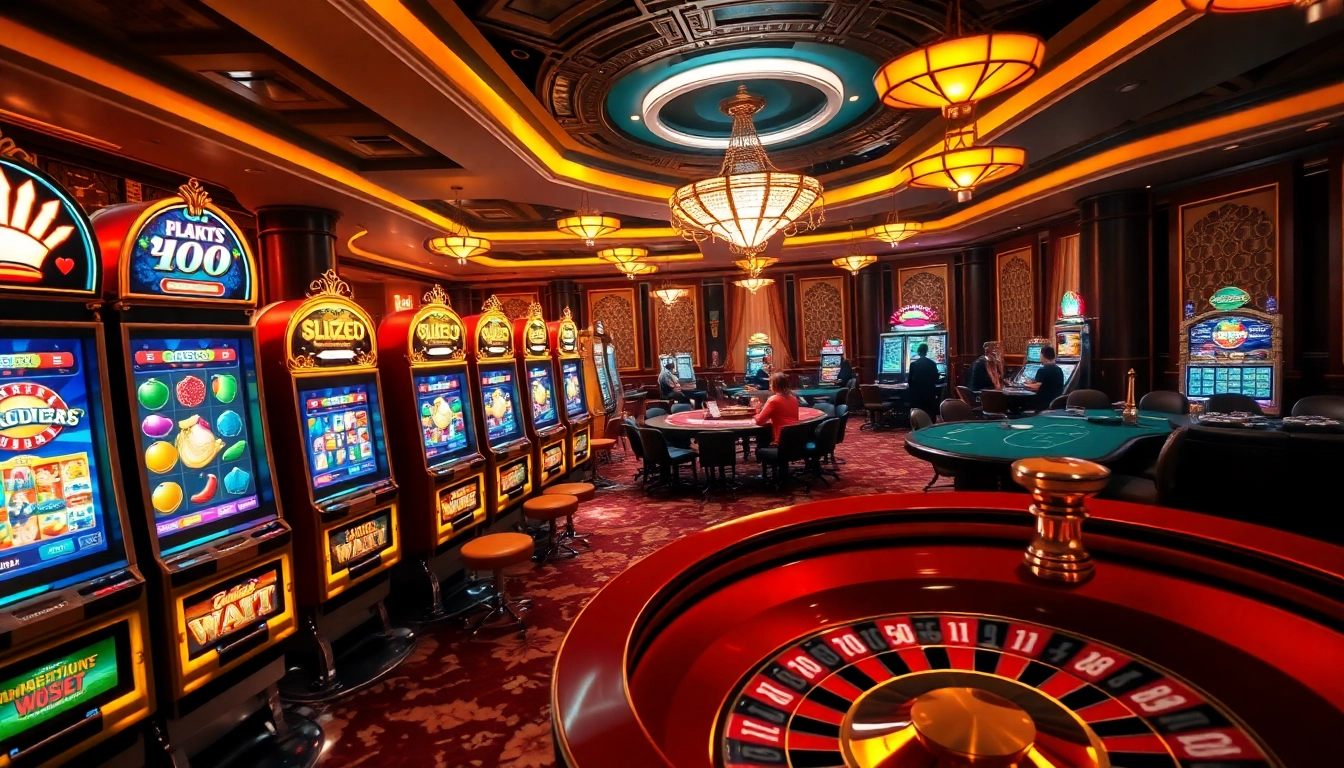 Playing vibrant slots777 machines in a bustling casino atmosphere.